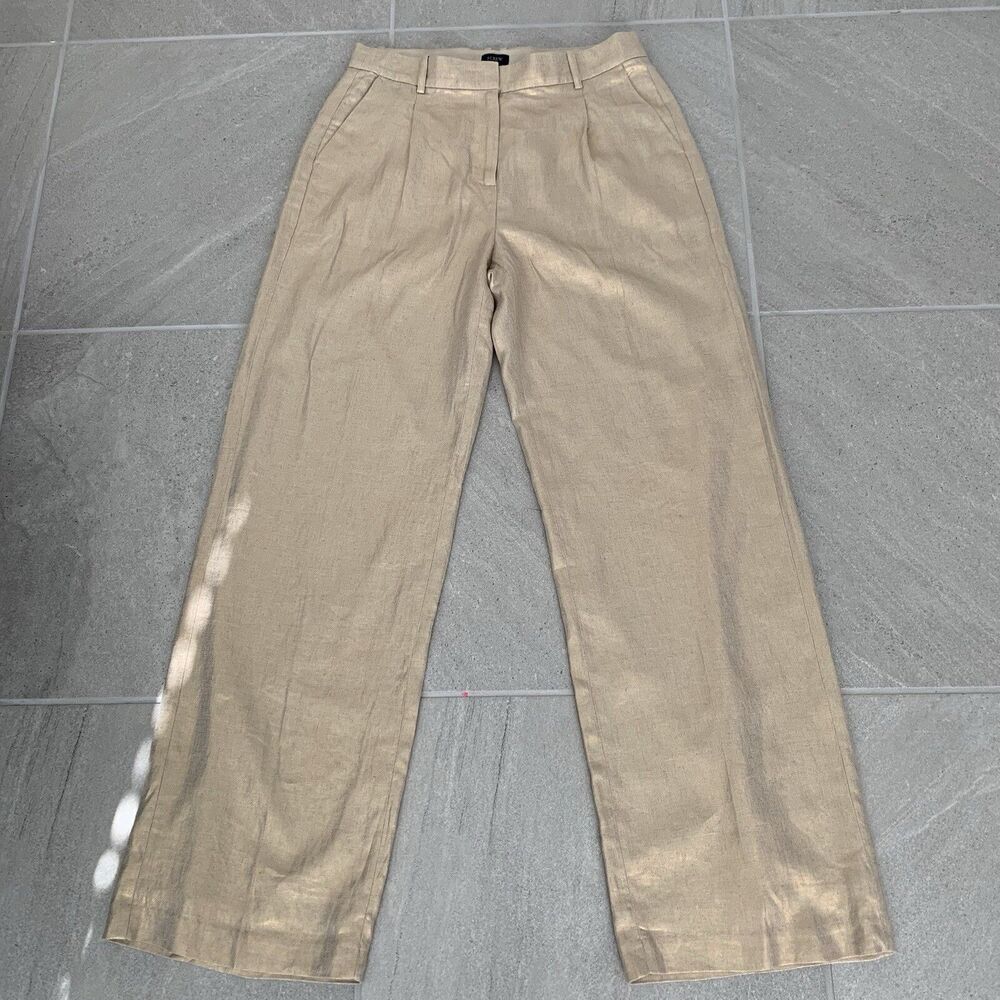 J Crew Gold Shimmer Linen Blend Wide Leg Pants US Women's 8T